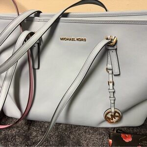 Michael Kors Sky Blue Tote with Gold Accents
